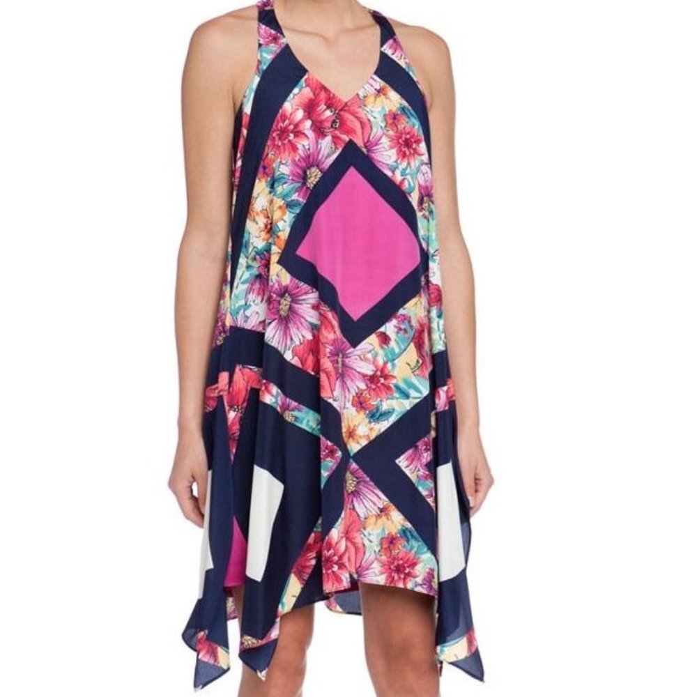 Muse Sz 6 Trapeze A-line Racerback Handkerchief Floral Print Dress